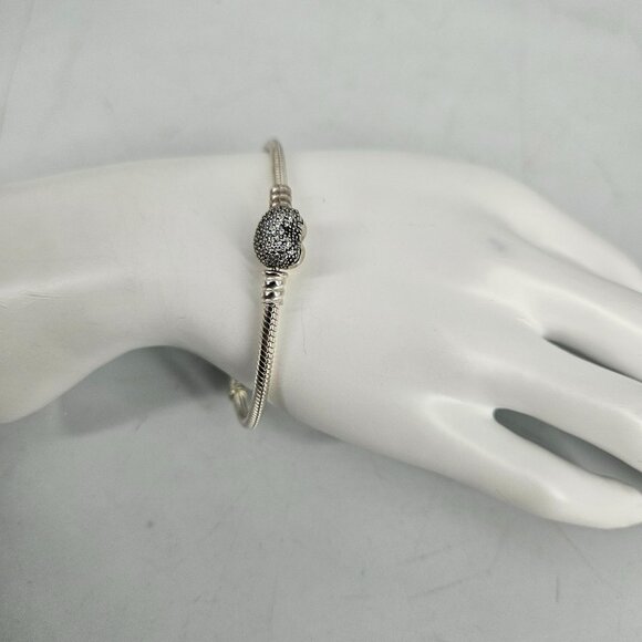 Pandora Moments Snake Chain Charm Bracelet 7.5" Pave Heart Clasp Sterling Silver - Picture 1 of 8